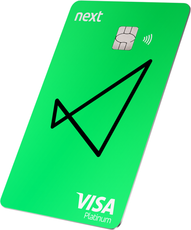 A imagem mostra o cartão next preto, o nosso cartão visa platinum de crédito, ao clicar nele você pode visualizar todos os benefícios desse cartão.